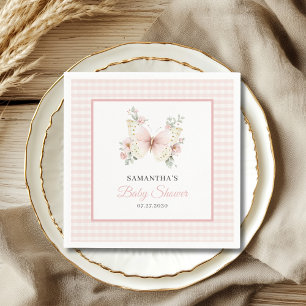 Butterfly Pink Gingham Floral Girl Baby Shower  Napkin