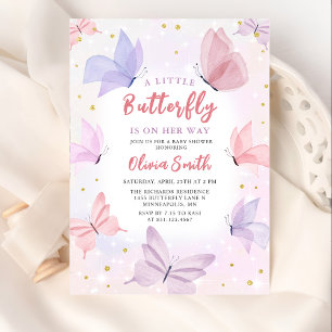 Butterfly Pink Girl Baby Shower Invitation