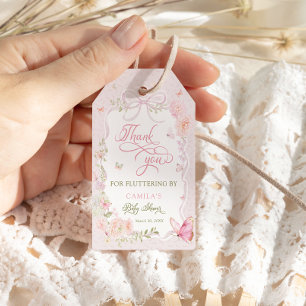 Butterfly Pink Girl Baby Shower Thank You Gift Tags