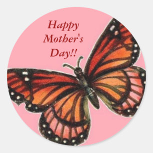 butterfly pink, Happy Mother's Day!! Classic Round Sticker
