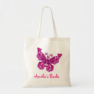 Butterfly pink kids named id library tote bag