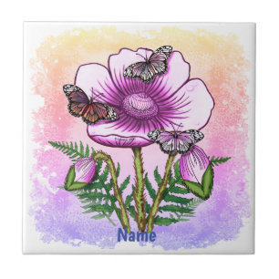 Butterfly Pink Poppy  Ceramic Tile