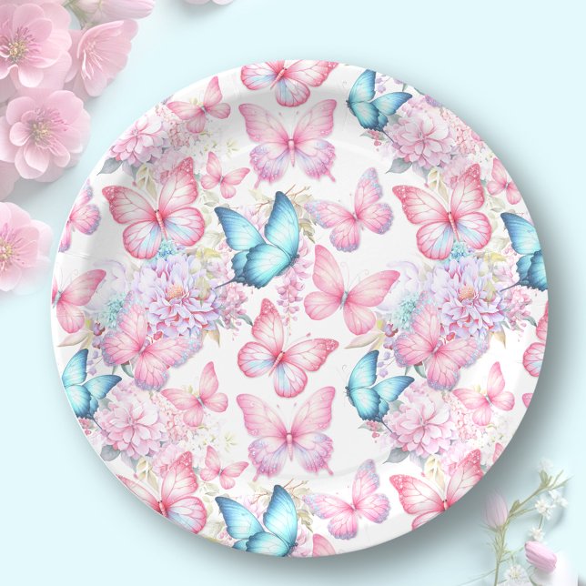 Butterfly Pink Purple Blue Summer Party Paper Plate (Butterfly Pink Purple Blue Summer Party Paper Plates)