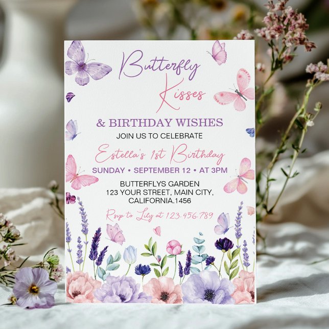 Butterfly Pink Purple Floral Garden Girl Birthday Invitation (Creator Uploaded)