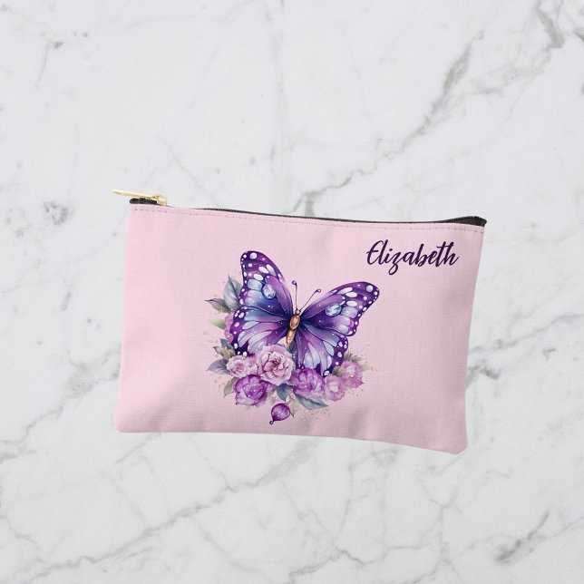 Butterfly pink purple flowers accessory pouch (Creator Uploaded)