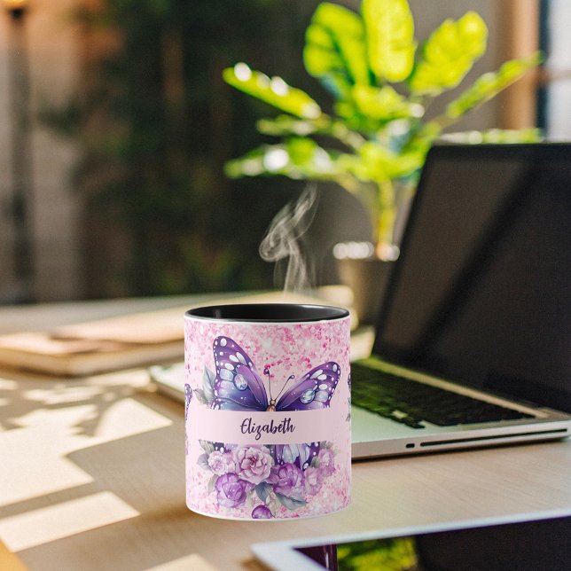 Butterfly pink purple flowers mug (Creator Uploaded)