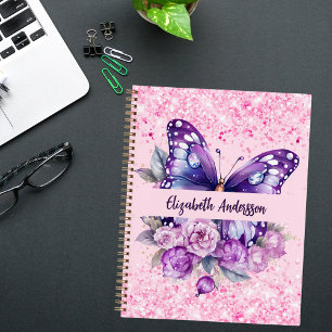 Butterfly pink purple flowers notebook