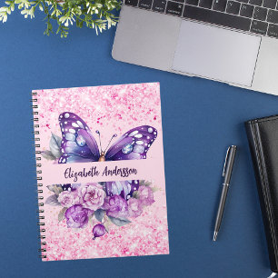 Butterfly pink purple flowers notebook