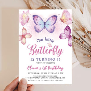 Butterfly Pink Purple Girls Birthday Invitation