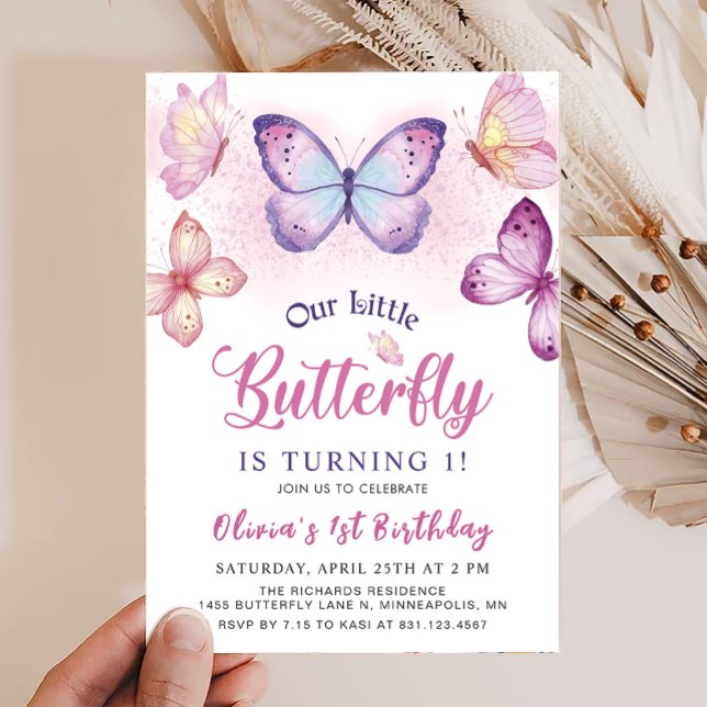 Butterfly Pink Purple Girls Birthday Invitation (Creator Uploaded)