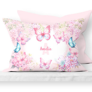 Butterfly Pink Purple Pastel Floral Name Girl Pillowcase
