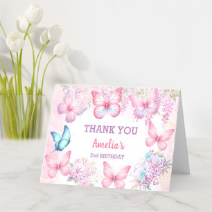Butterfly Pink Purple Pastel Summer Girl Birthday Thank You Card