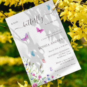 Butterfly Pink Purple Watercolor Baby Shower Invitation