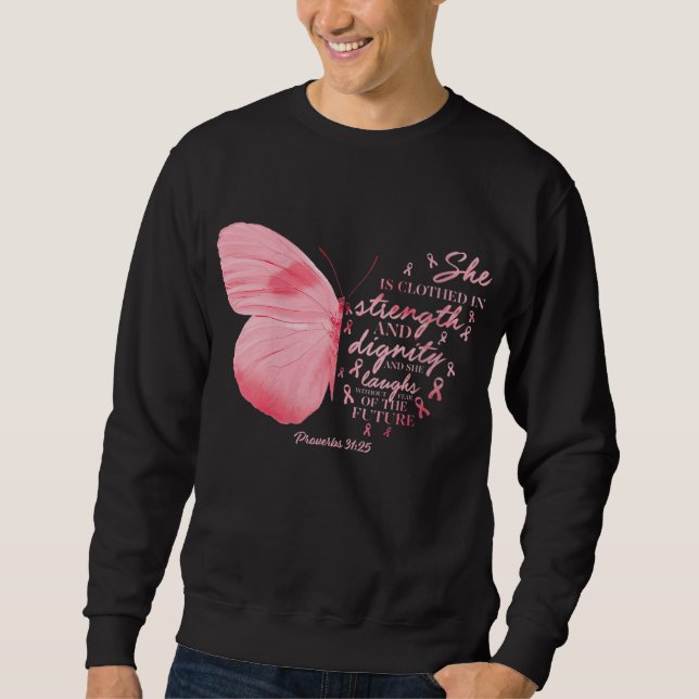 Butterfly Pink Ribbon Breast Cancer Religious Wome Sweatshirt (Front)