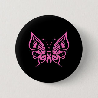 Butterfly Pink Ribbon Cute Breast Cancer 6 Cm Round Badge