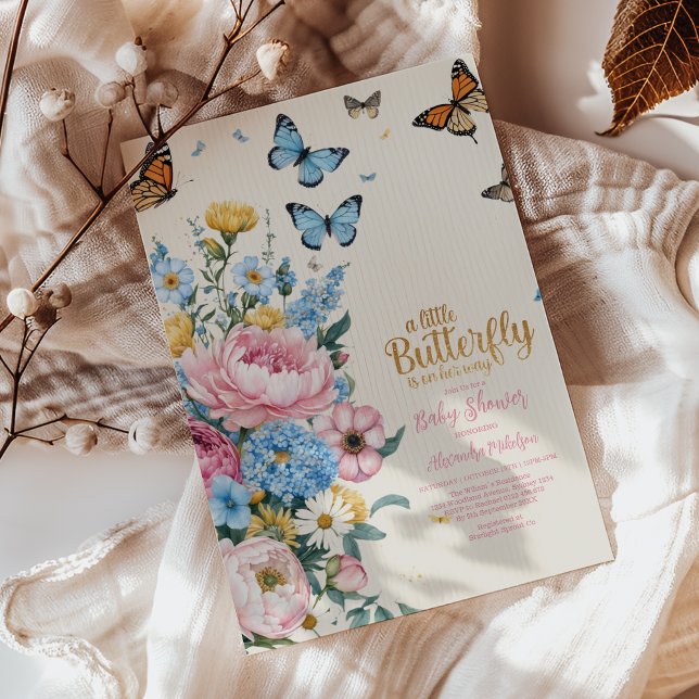 Butterfly Pink Rose Garden Girl Baby Shower  Invitation (Creator Uploaded)