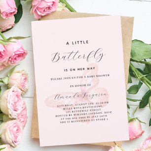Butterfly pink rose gold girl Baby Shower Invitation