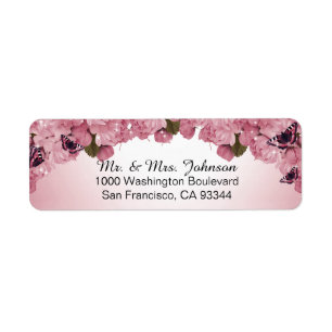 Butterfly Pink Roses Wedding Return Address Label