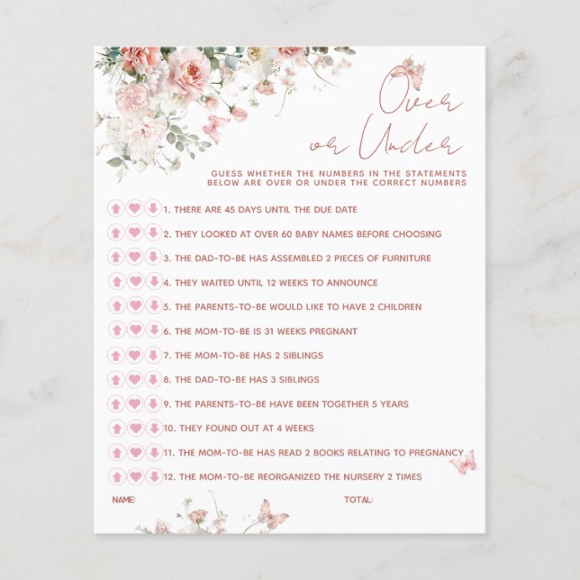 Butterfly Pink What's on Your Phone Baby Shower (Front)