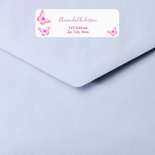 Butterfly pink white return address label