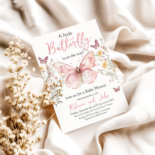 Butterfly Pink Wildflower Floral Girl Baby Shower Invitation