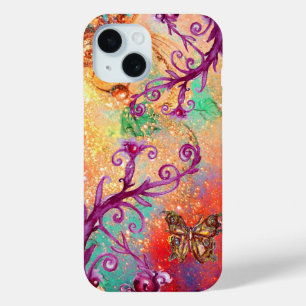 BUTTERFLY PLANT / MAGIC SWIRLS IN SPARKLE pink red iPhone 15 Case