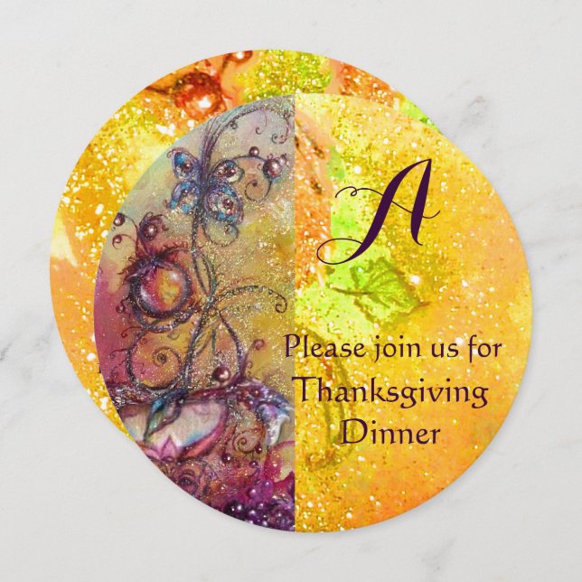 BUTTERFLY PLANT MONOGRAM FLORAL Thanksgiving Invitation (Front/Back)