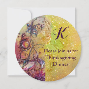BUTTERFLY PLANT MONOGRAM Floral Thanksgiving Party Invitation