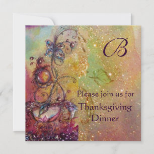 BUTTERFLY PLANT MONOGRAM Thanksgiving Dinner Gold Invitation