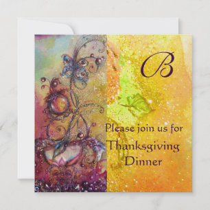 BUTTERFLY PLANT MONOGRAM Thanksgiving Dinner Ice Invitation