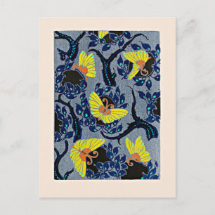 Butterfly Pochoir, art nouveau pattern, Postcard