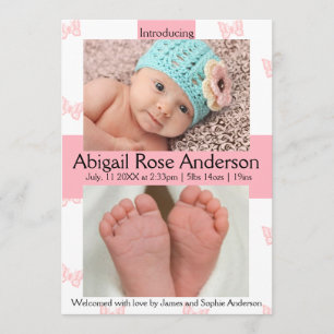 Butterfly/Polka Dot Girl Pink Birth Announcement
