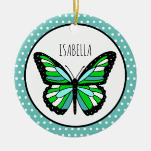 Butterfly Polka Dot Personalised Christmas Ceramic Ornament