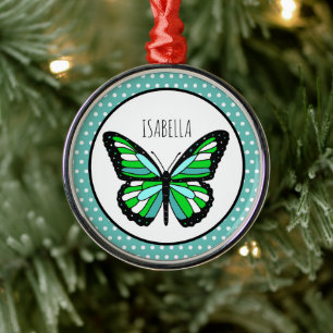 Butterfly Polka Dot Personalised Christmas  Metal Ornament