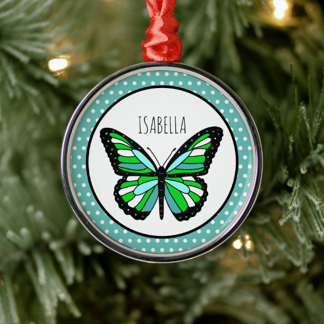 Butterfly Polka Dot Personalised Christmas  Metal Ornament (Tree)