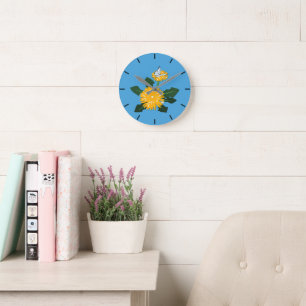 Butterfly Pollinating Yellow Dandelion Weed Round Clock