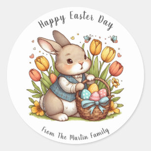 Butterfly, Poppy, Bunny Happy Easter Day Classic Round Sticker