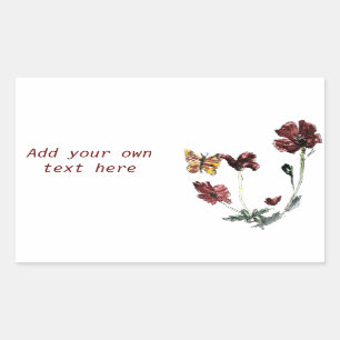 Butterfly Poppy Flowers Floral Custom Rectangular Sticker