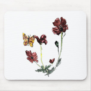 Butterfly Poppy Flowers Floral Mouse Pad