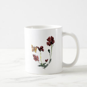 Butterfly Poppy Flowers Illustration Coffee Mug