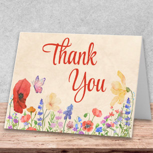 Butterfly Poppy Wildflower Feminine Thank You Card