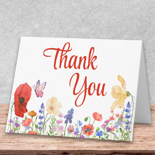 Butterfly Poppy Wildflower Floral Design Thank You Card