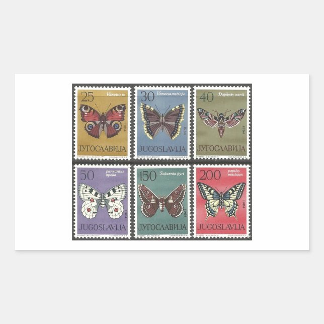 Butterfly Postage Stamps Rectangular Sticker (Front)