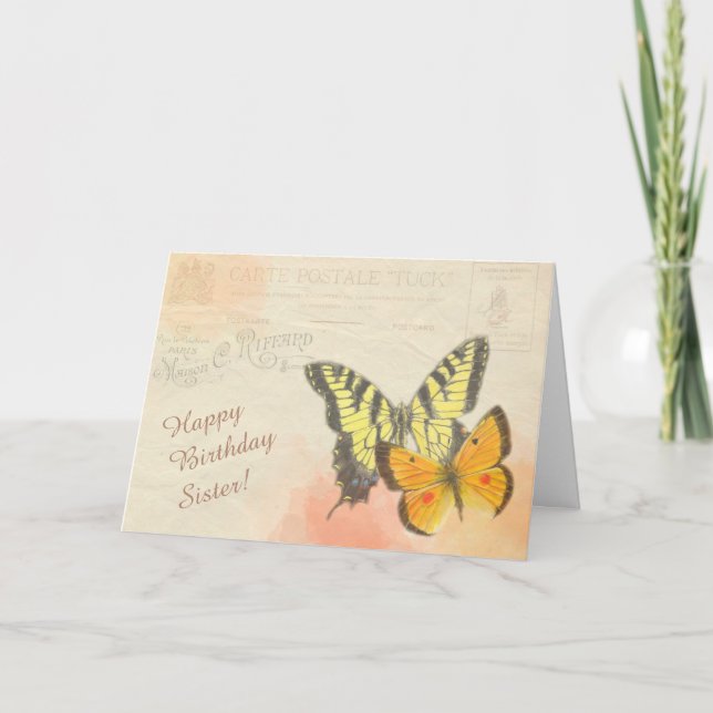 Butterfly Postcard Sister Birthday Greeting (Front)