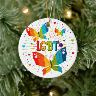 Butterfly Pride Love is Love LGBT Awareness Ceramic Ornament