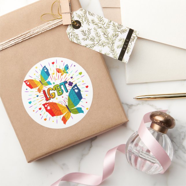 Butterfly Pride Love is Love LGBT Awareness Classic Round Sticker (Gifting)