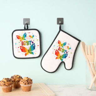 Butterfly Pride Love is Love LGBT Awareness Oven Mitt & Pot Holder Set