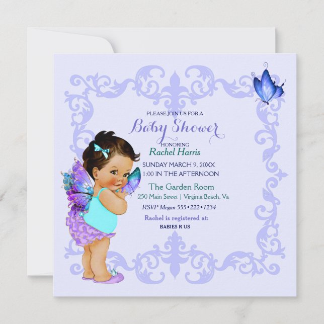 Butterfly Princess Baby Girl Lavender Invitation (Front)