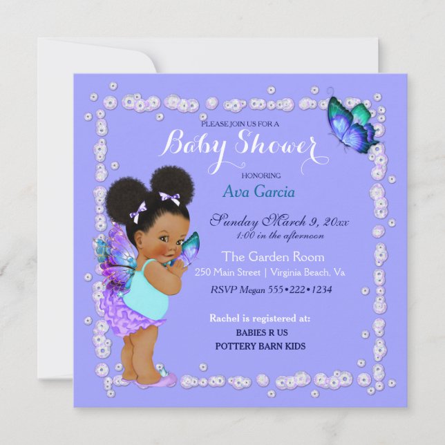 Butterfly Princess Baby Girl Lavender Invitation (Front)