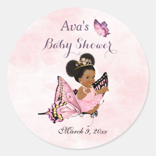 Butterfly Princess Baby Girl Pink Classic Round St Sticker (Front)